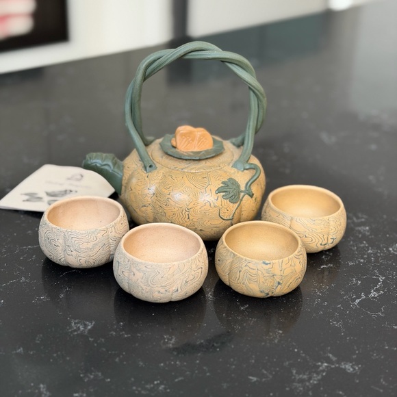 Yixing Pumpkin Teapot with Cups - Picture 2 of 4